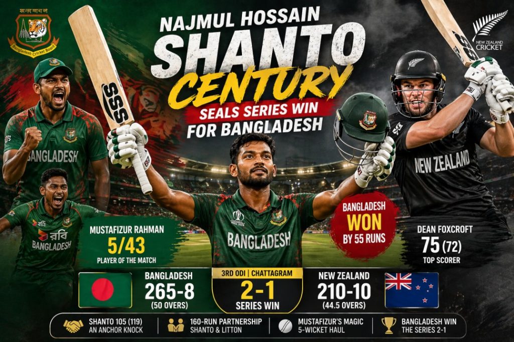 Najmul Hossain Shanto century seals series win for Bangladesh